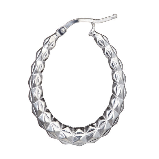 Oval Silver Earrings with Rhombus Pattern, M