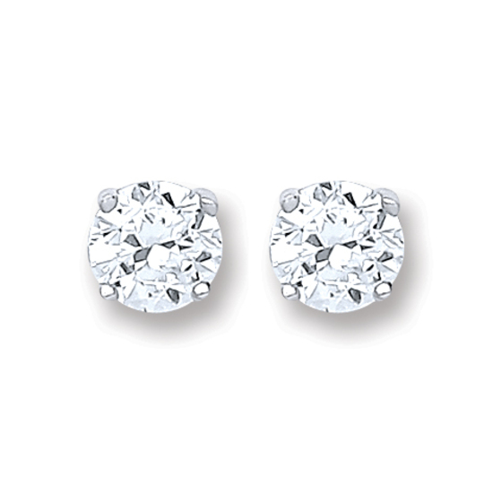 Sterling Silver Round Brilliant Cut CZ 6mm Stud Earrings 1.5g