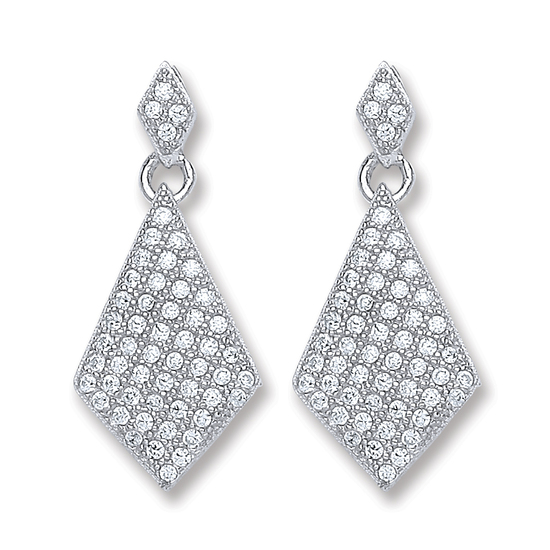 Sterling Silver Diamond Shape Drop Earrings 3.0g