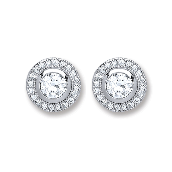 Sterling Silver CZ Round Stud Earrings 2.2g