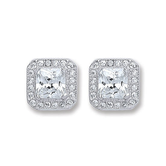 Sterling Silver Square CZ Stud Earrings 2.4g