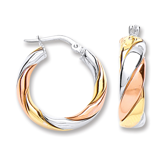 Sterling Silver Three Colour Round Hoop Earrings 4.4g