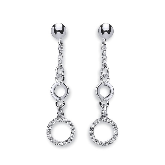 Sterling Silver Fancy CZ Circle Drop Earrings 2.7g