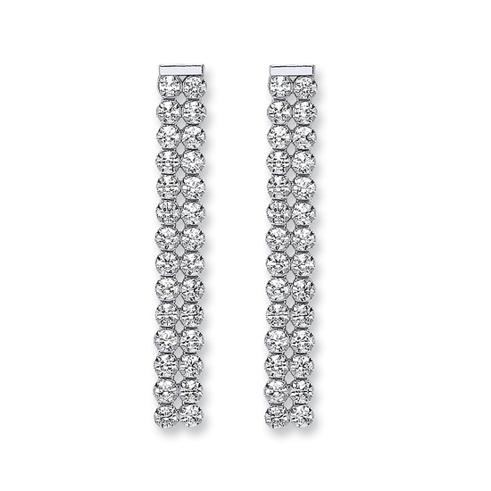 Sterling Silver Double Row CZ Drop Earrings 2.7g