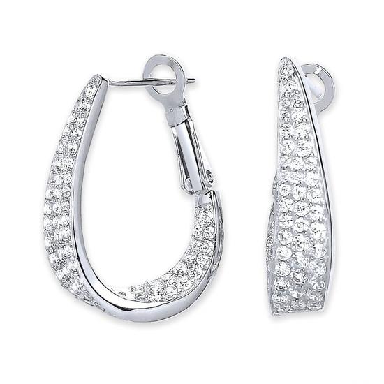 Sterling Silver CZ Fancy Hoop Earrings 6.9g