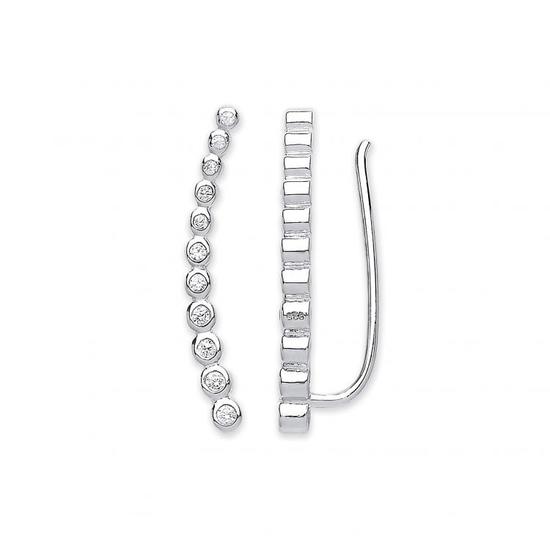 Sterling Silver Arc-shaped Ear Hook Rubover CZ Ear Clip Earrings 1.8g
