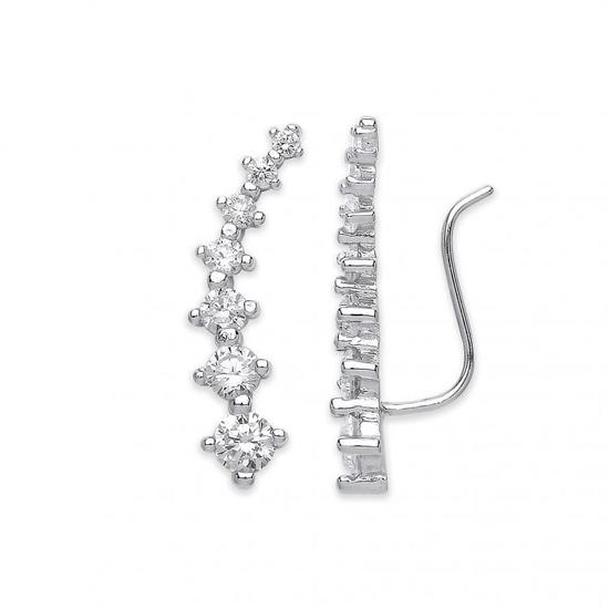 Sterling Silver Arc-shaped Ear Hook Claw Set CZ Ear Clip Earrings 2.2g