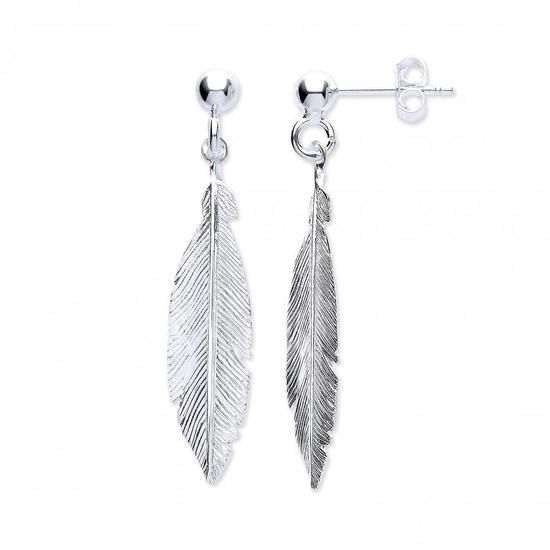 Sterling Silver Feather Drop Earrings 1.7g