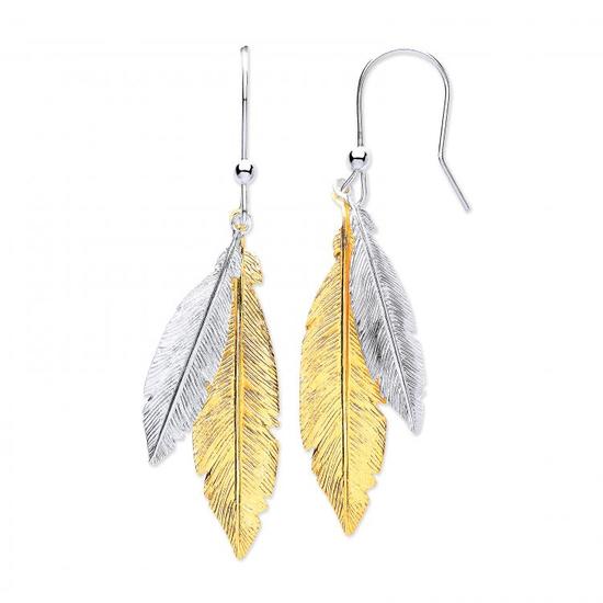 Sterling Silver Gold Coated Feathers Drop Earrings 3.2g