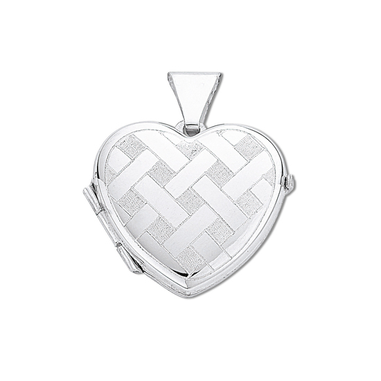 925 Sterling Silver Small Engraved Woven Pattern Heart Shaped Locket Pendant