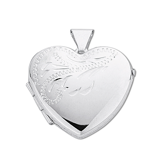 925 Sterling Silver Medium Engraved Artisan Design Heart Shaped Locket Pendant