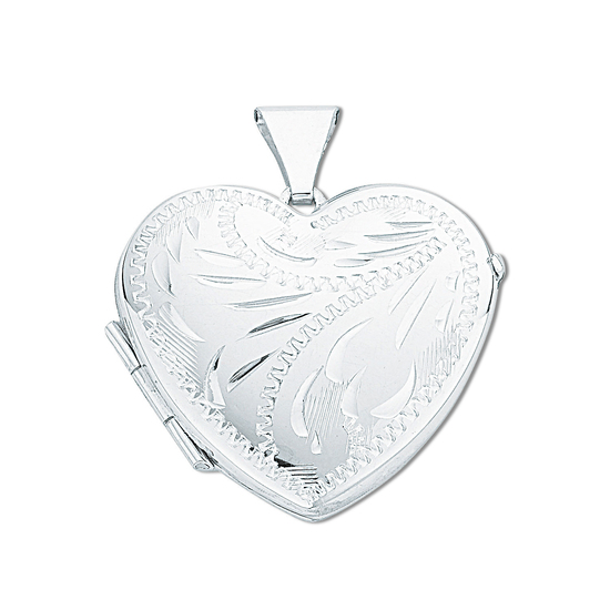 925 Sterling Silver Medium Engraved Summer Breeze Inspired Heart Shaped Locket Pendant