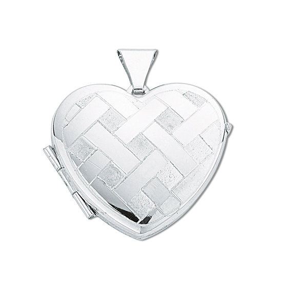 925 Sterling Silver Medium Engraved Woven Pattern Heart Shaped Locket Pendant