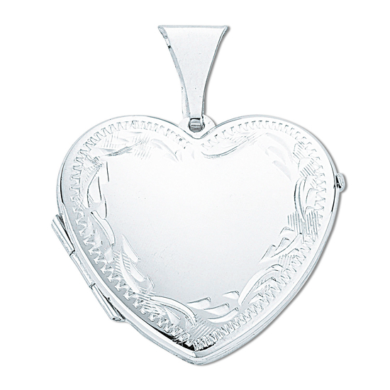925 Sterling Silver Large Engraved Heart Shaped Locket Pendant