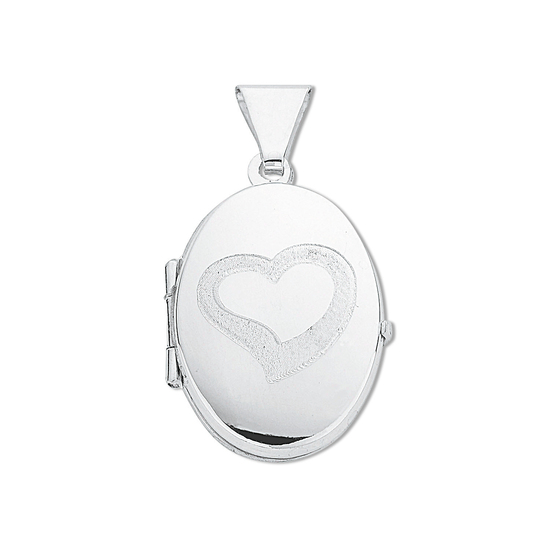 925 Sterling Silver Small Engraved Heart Oval Shaped Locket Pendant