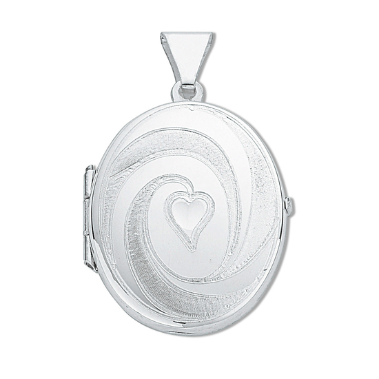 925 Sterling Silver Medium Engraved Heart and Swirl Oval Shaped Locket Pendant
