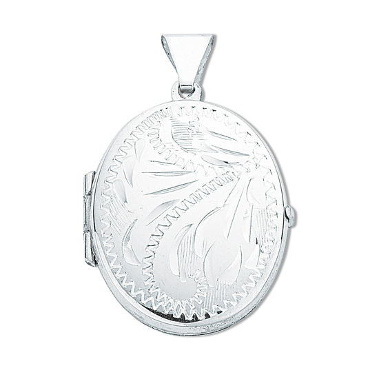 925 Sterling Silver Medium Engraved Artisan Design Oval Shaped Locket Pendant
