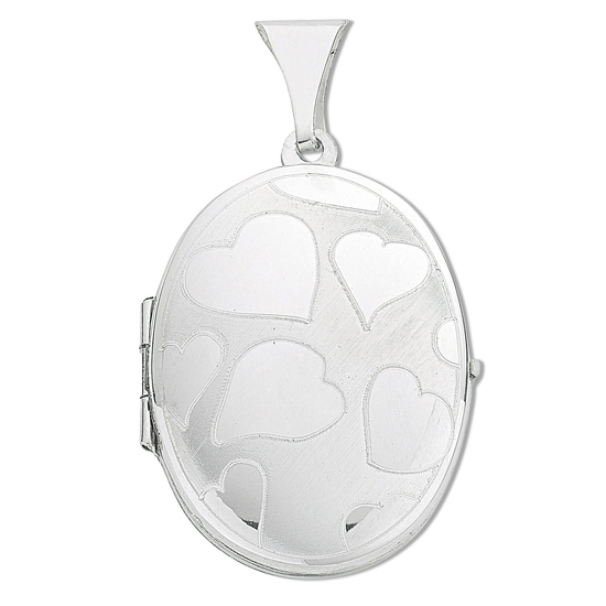 925 Sterling Silver Medium Engraved Hearts Oval Shaped Locket Pendant