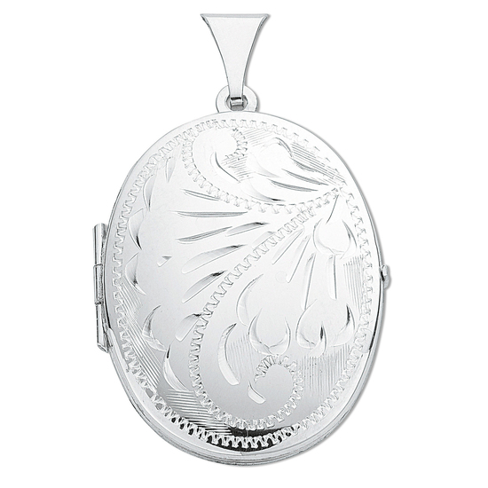 925 Sterling Silver Medium Engraved Blossom Spring Oval Shaped Locket Pendant