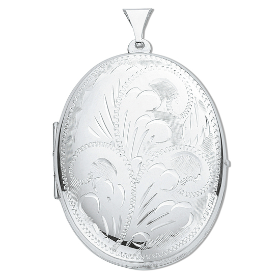 925 Sterling Silver Large Engraved Blossom Spring Oval Shaped Locket Pendant