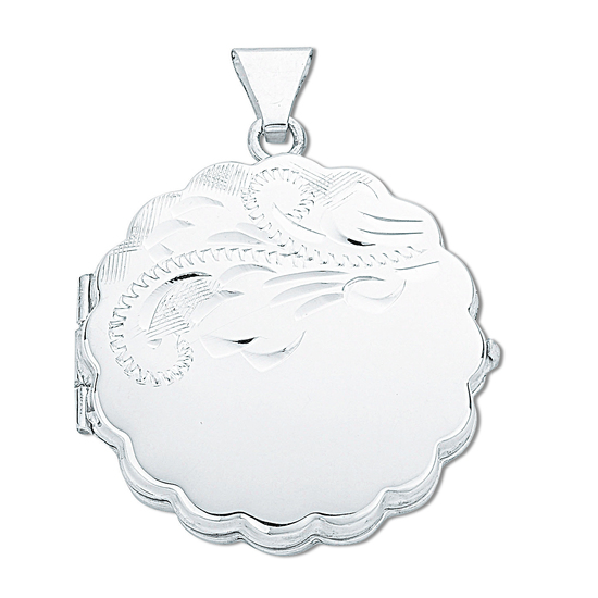 925 Sterling Silver Half Engraved Spring Breeze Inspired Round Locket Pendant