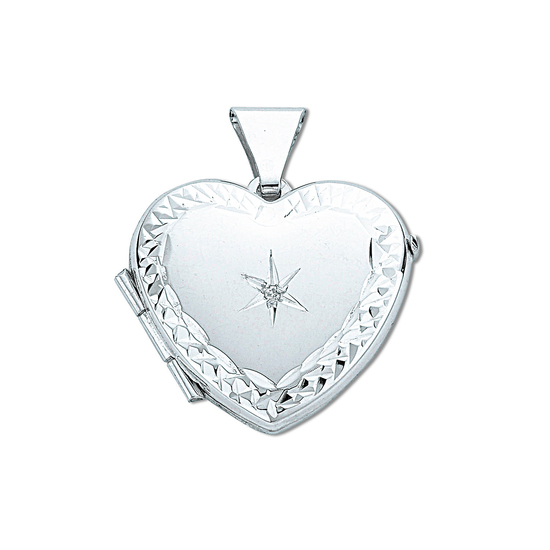 925 Sterling Silver Heart Shaped Diamond Set Locket Pendant