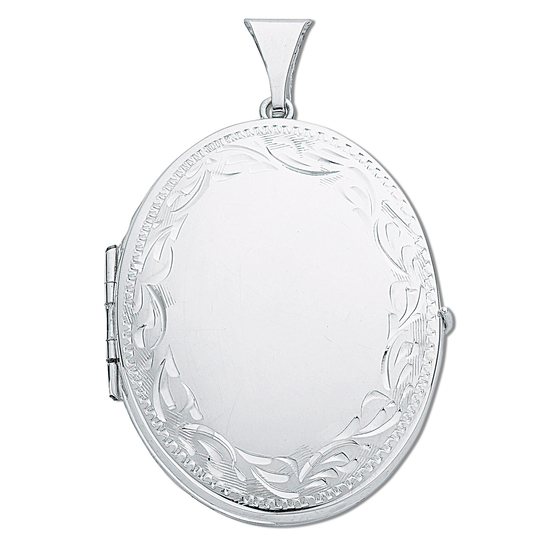 925 Sterling Silver Large Engraved Oval Shaped Family Locket Pendant