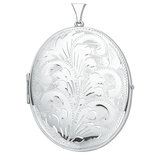 925 Sterling Silver Engraved Blossom Spring Inspired Oval Shaped Locket Pendant