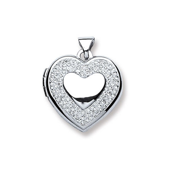 925 Sterling Silver Heart with Crystals Locket Pendant