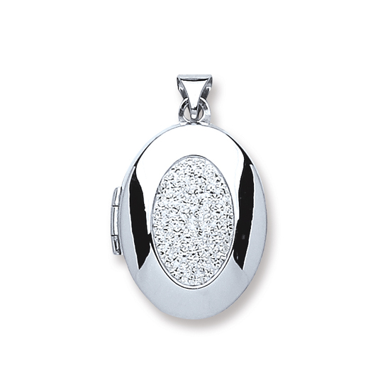 925 Sterling Silver Oval with Crystals Locket Pendant