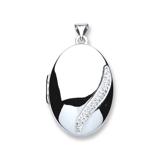 925 Sterling Silver Oval with Crystals Locket Pendant