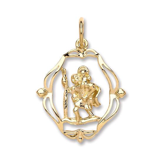 Open ornamented St. Christopher 9ct Gold Medallion