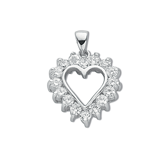925 Sterling Silver Claw Set CZ Heart Pendant 2.2g