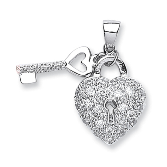 925 Sterling Silver Heart & Key Drop Pendant 4.5g