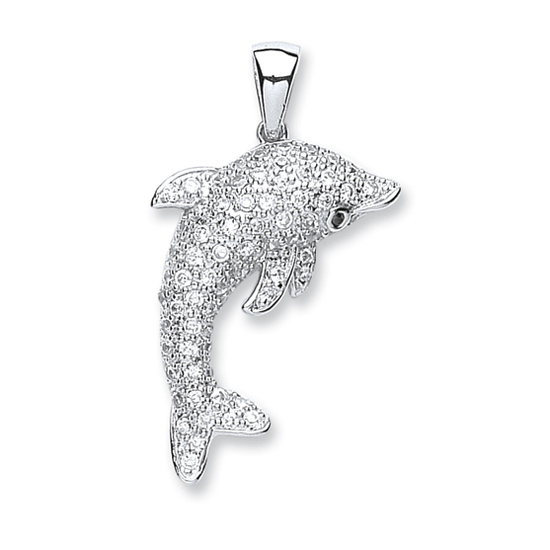 925 Sterling Silver CZ Dolphin Pendant 5.2g