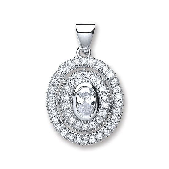 925 Sterling Silver Oval, Small Centre CZ Multilayered Pendant 2.2g