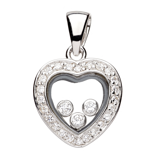 925 Sterling Silver Floating CZ Heart Pendant 2.0g