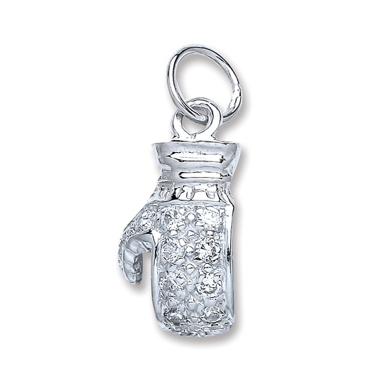 925 Sterling Silver Boxing Glove CZ Pendant 3.8g