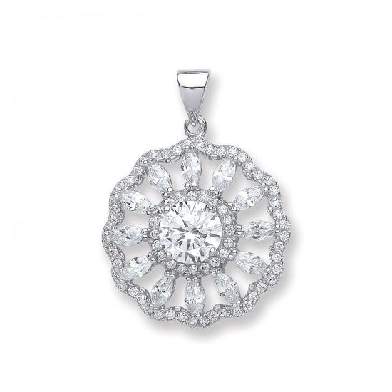 925 Sterling Silver CZ Round Pendant 5.9g