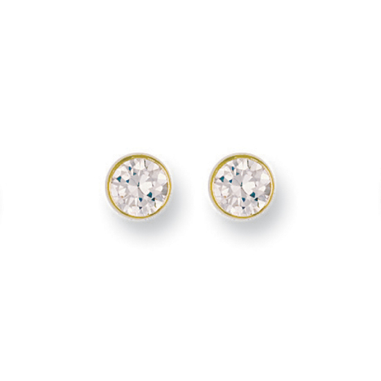 9ct Yellow Gold 6mm Rubover Set CZ Stud Earrings