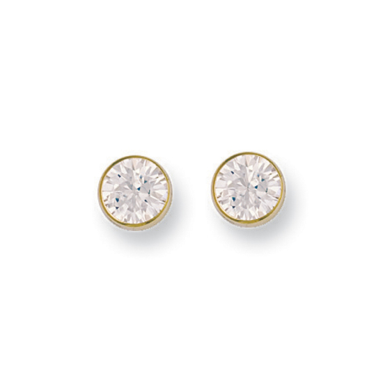 9ct Yellow Gold 7mm Rubover Set CZ Stud Earrings