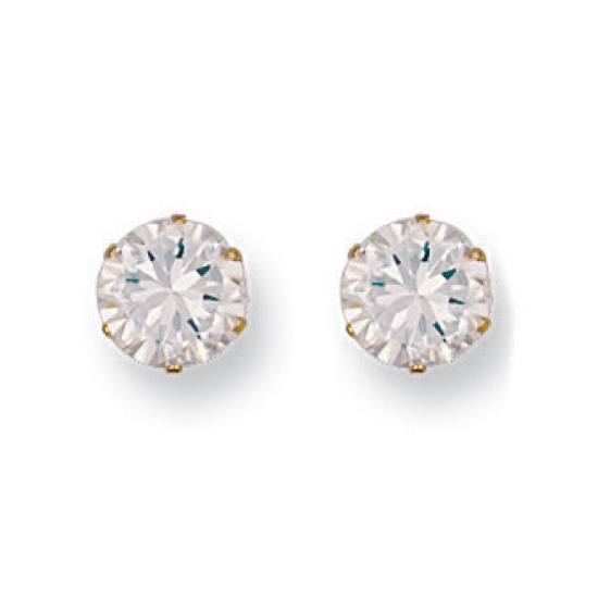 9ct Yellow Gold 7mm Claw Set CZ Stud Earrings