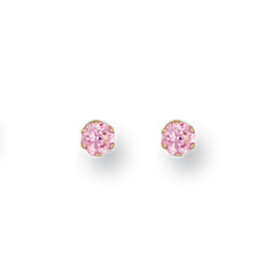 9ct Yellow Gold 3mm Claw Set Pink CZ Stud Earrings