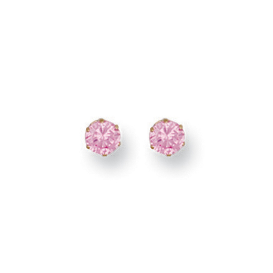 9ct Yellow Gold 4mm Claw Set Pink CZ Stud Earrings