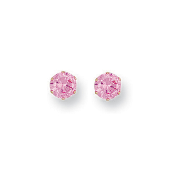 9ct Yellow Gold 5mm Claw Set Pink CZ Stud Earrings