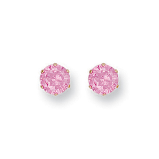 9ct Yellow Gold 6mm Claw Set Pink CZ Stud Earrings