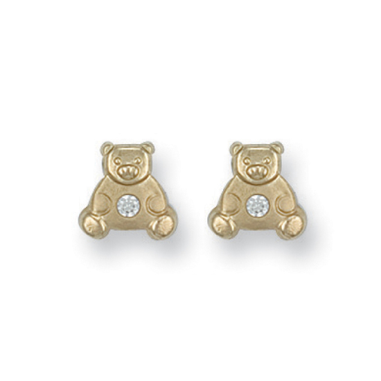 9ct Yellow Gold CZ Teddy Bear Stud Earrings