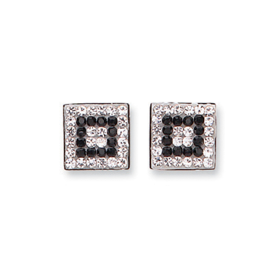 9ct White Gold Black & White CZ Square Stud Earrings