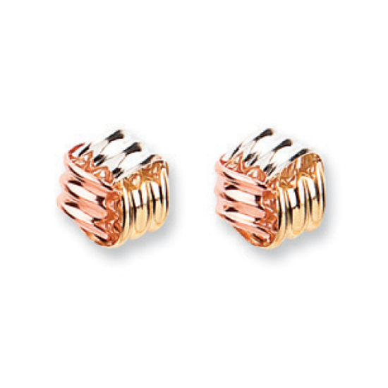 9ct 3 Coloured White Yellow and Rose Gold Fancy Knot Stud Earrings 