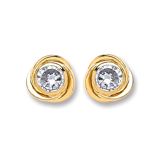 9ct Yellow Gold Medium CZ Knot Stud Earrings